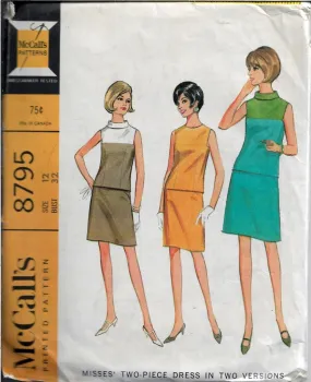 McCalls 8795 Ladies Two Piece Dress Vintage Sewing Pattern 1960s