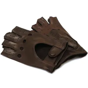 Men's Brown Leather Napoli Fingerless Driving Gloves