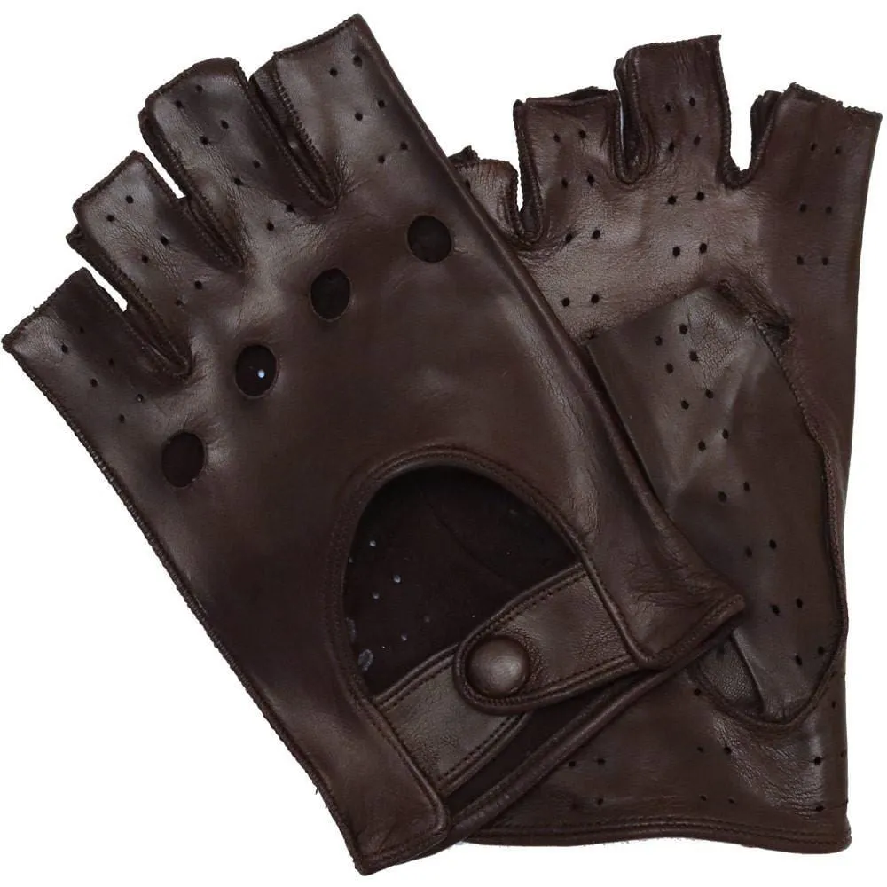 Men's Brown Leather Napoli Fingerless Driving Gloves