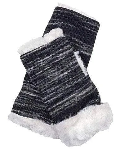 Men's Fingerless / Texting Gloves (Mid-Length) Reversible - Sweet Stripes in Blackberry Cobbler with Cuddly Faux Fur