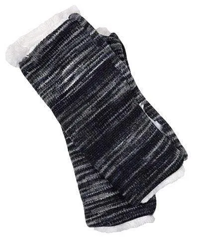 Men's Fingerless / Texting Gloves (Mid-Length) Reversible - Sweet Stripes in Blackberry Cobbler with Cuddly Faux Fur