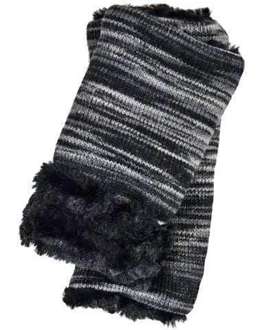 Men's Fingerless / Texting Gloves (Mid-Length) Reversible - Sweet Stripes in Blackberry Cobbler with Cuddly Faux Fur