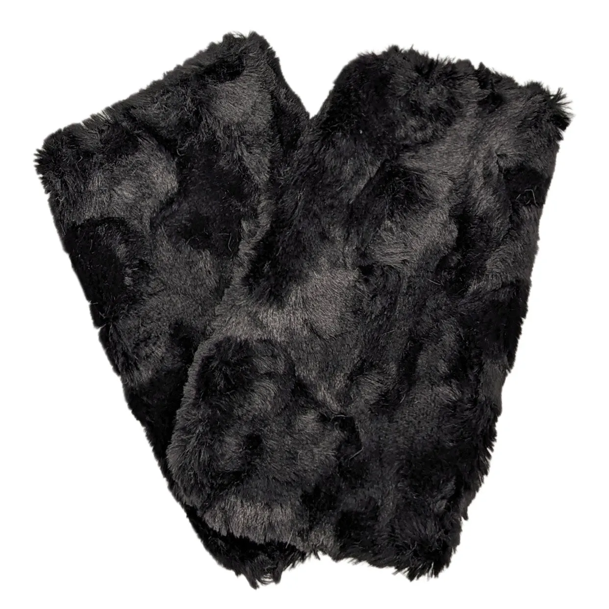 Men's Fingerless / Texting Gloves, Reversible - Cuddly Faux Fur in Black