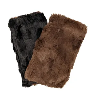 Men's Fingerless / Texting Gloves, Reversible - Cuddly Faux Fur in Chocolate