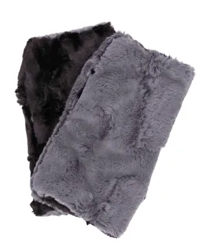 Men's Fingerless / Texting Gloves, Reversible - Cuddly Faux Fur in Cool Gray