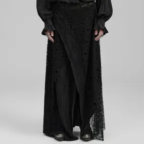 Men's Gothic Mesh Splice Irregular Long Skirt