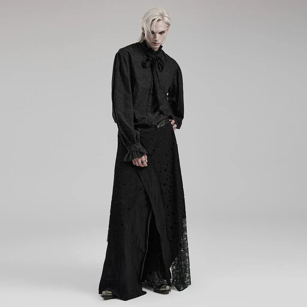 Men's Gothic Mesh Splice Irregular Long Skirt