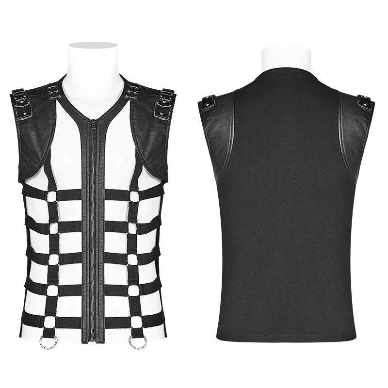 Men's Punk Faux Leather Hollowed-Out Vest