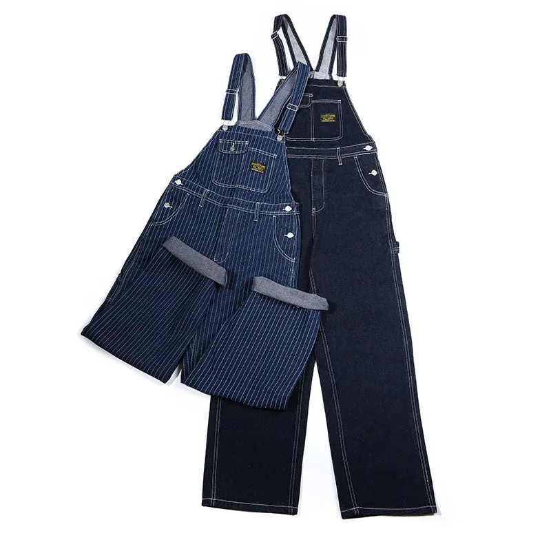 Men's Retro Casual Striped Denim Jumpsuit