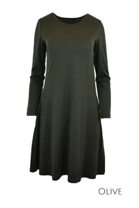 MERINO SWING DRESS LONG SLEEVES OLIVE