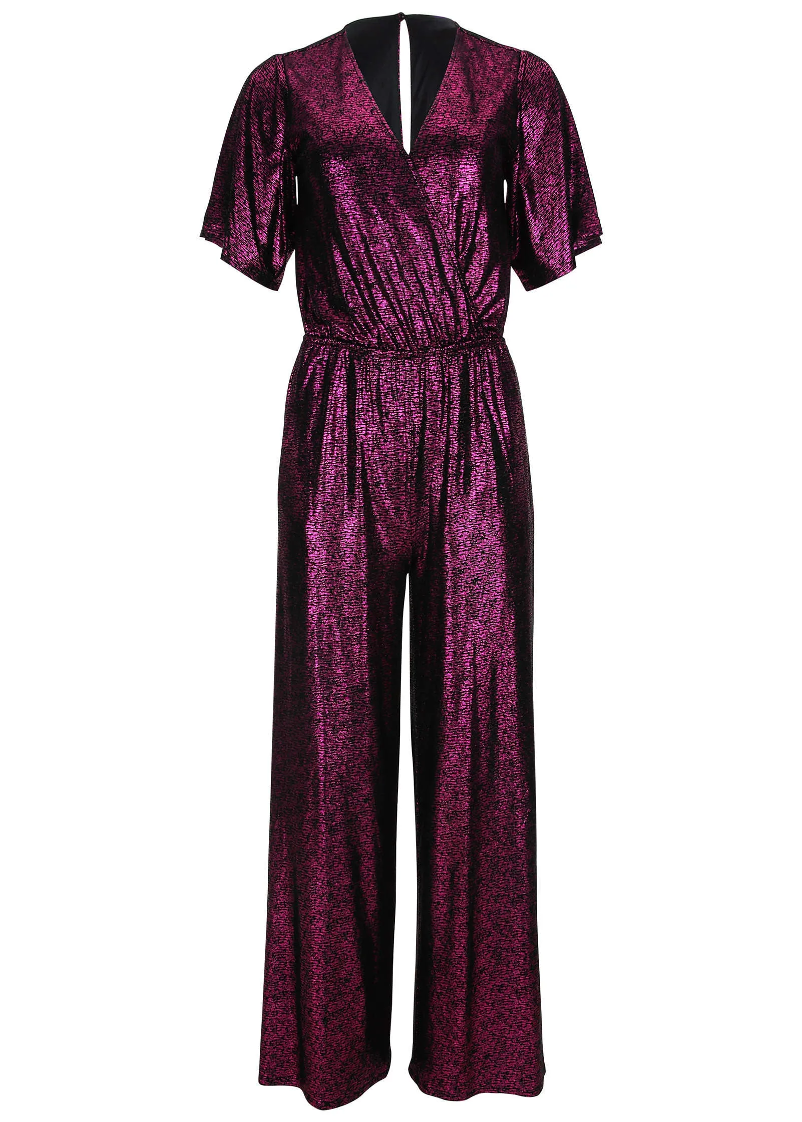 Metallic Flutter Sleeve Jumpsuit - Vivacious