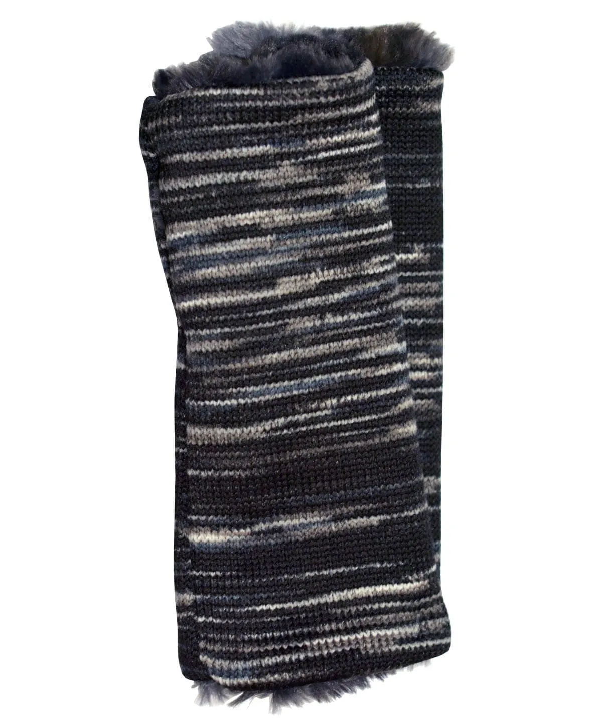 Mid-Length Fingerless Gloves - Sweet Stripes in Blackberry Cobbler with Assorted Faux Fur