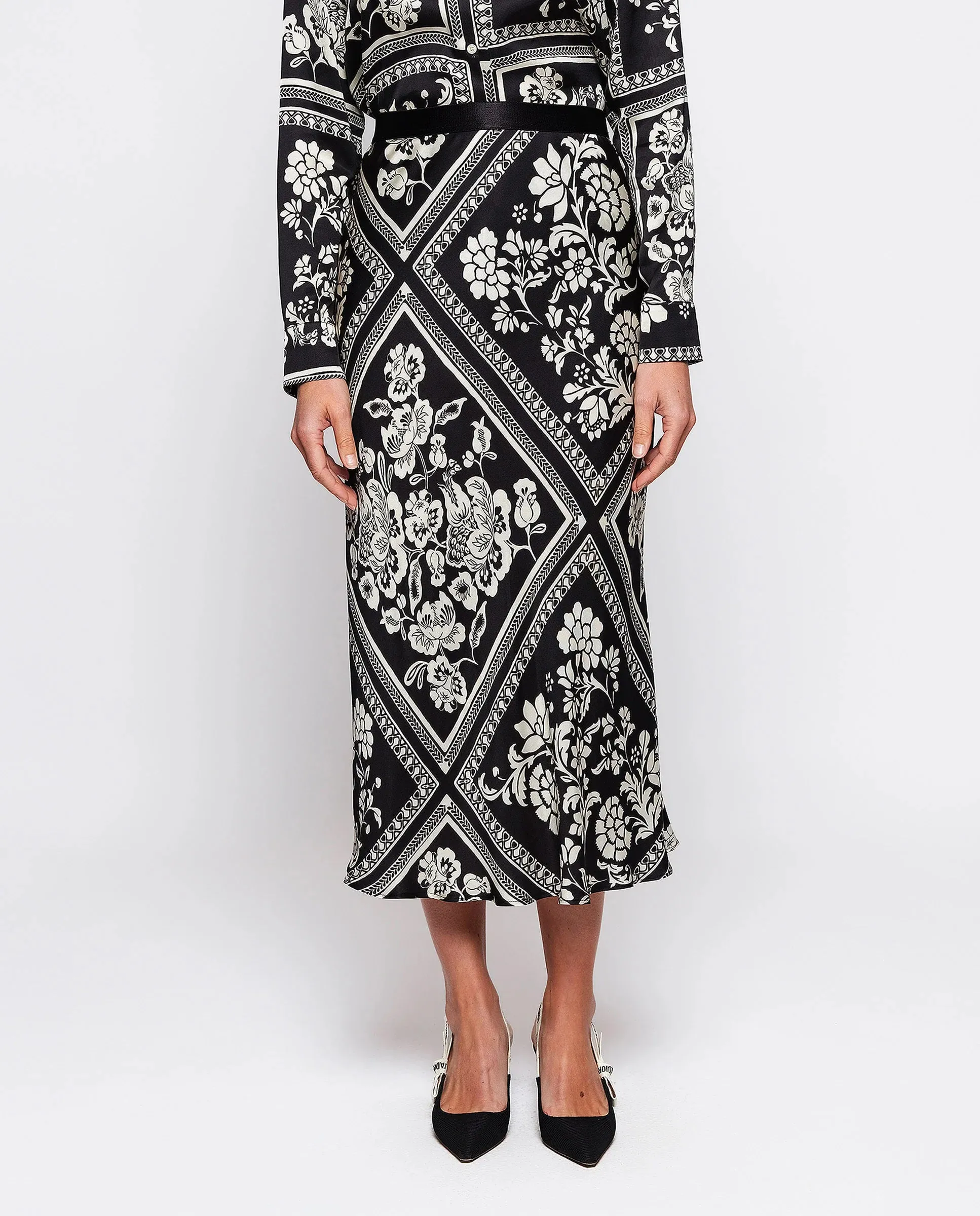 MIRTO 1956 - BLACK AND WHITE PRINT MIDI SKIRT