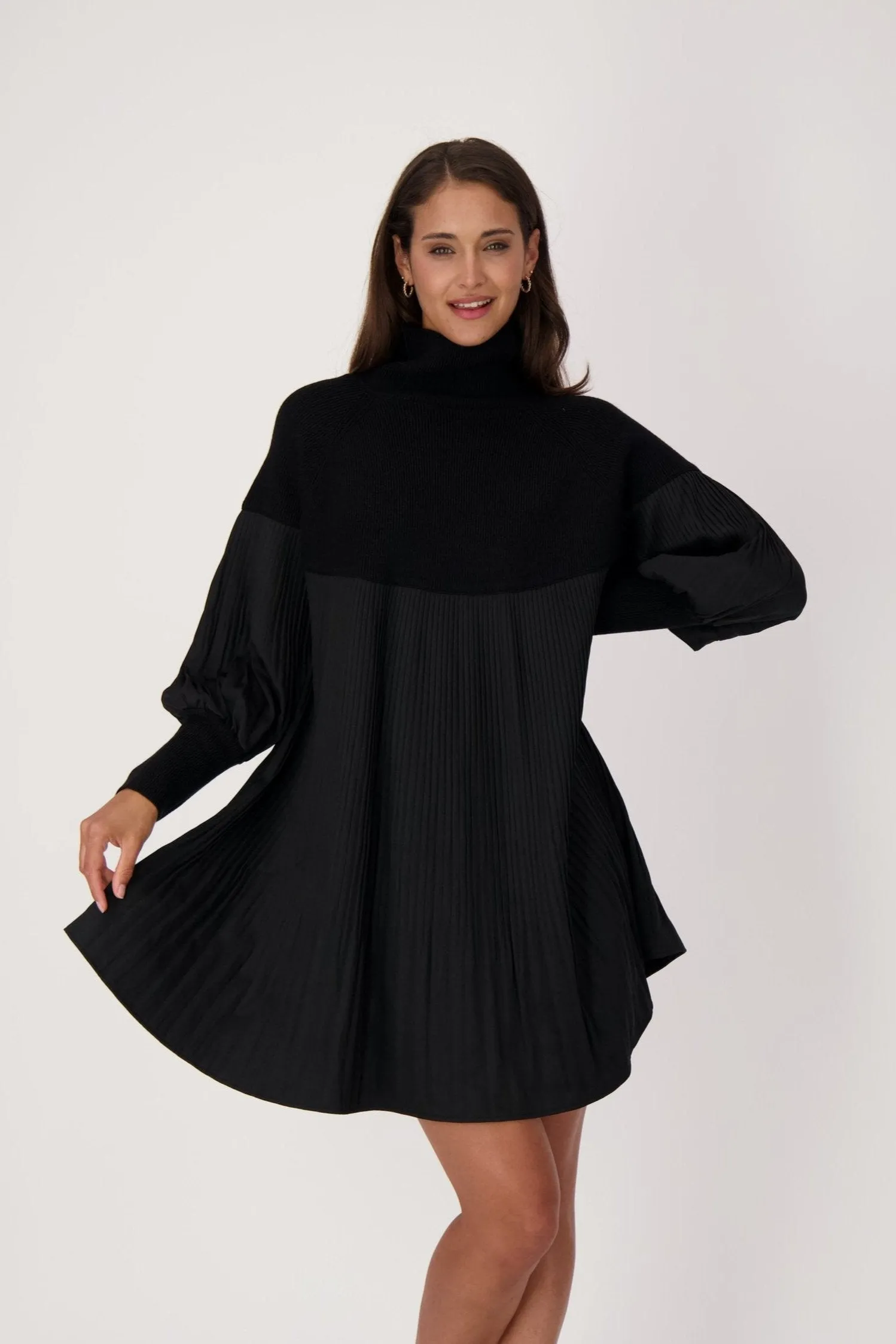 Multi Media Knit Pleated Dress