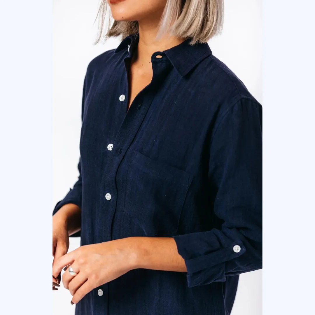 Navy Linen Shirt Dress