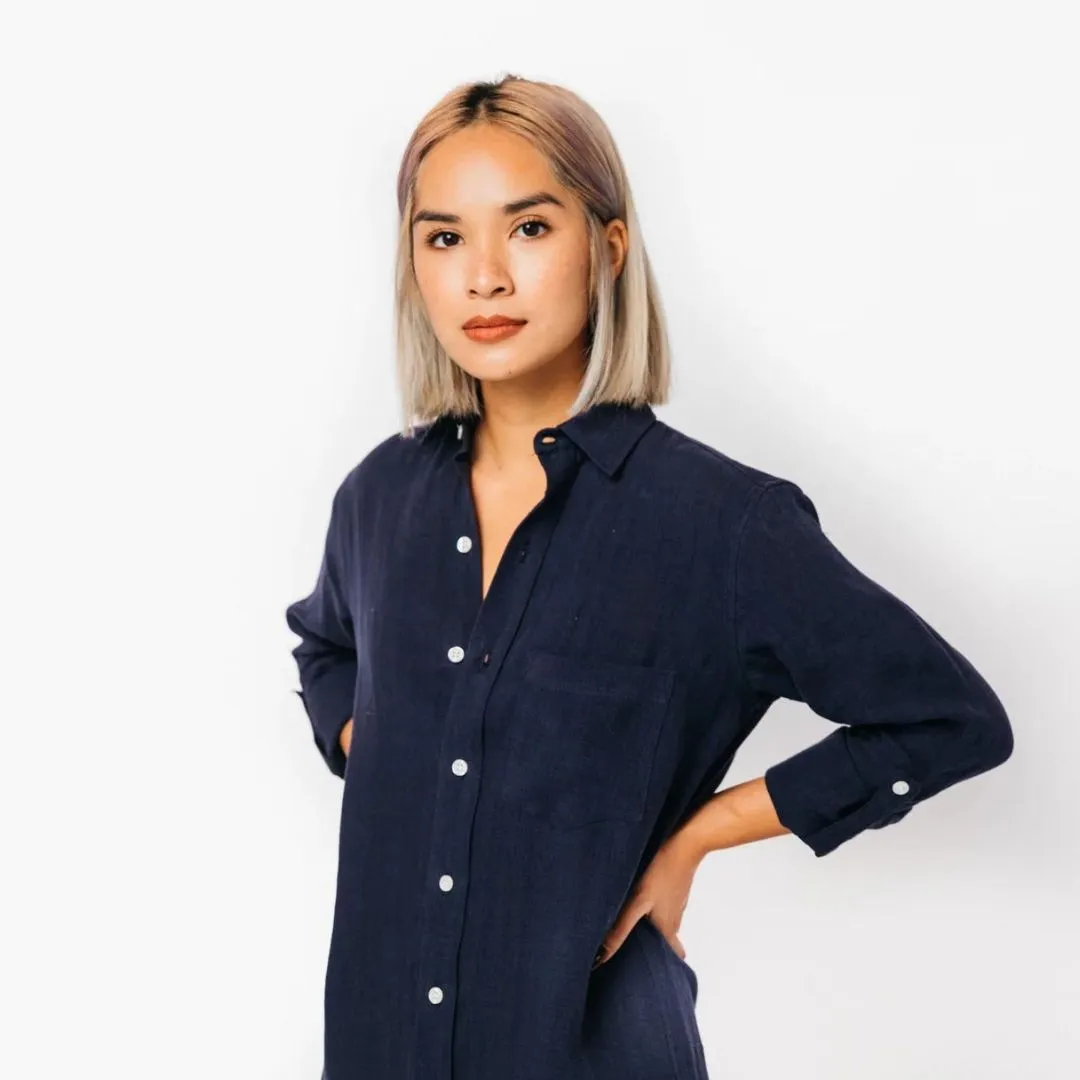 Navy Linen Shirt Dress