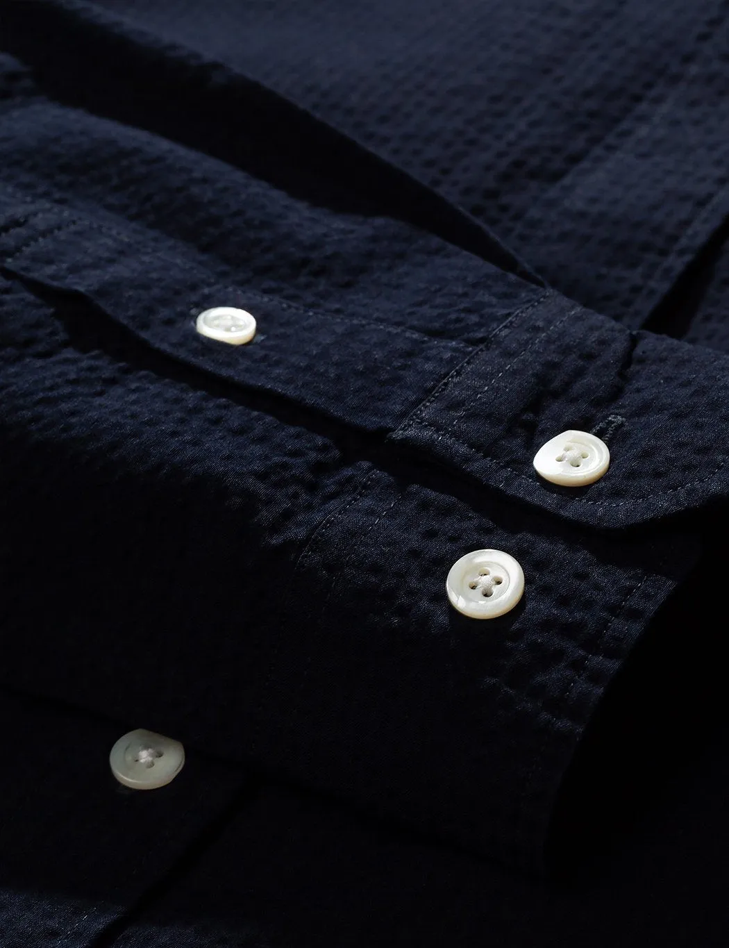 Norse Projects Thorsten Seersucker Shirt - Dark Navy Blue