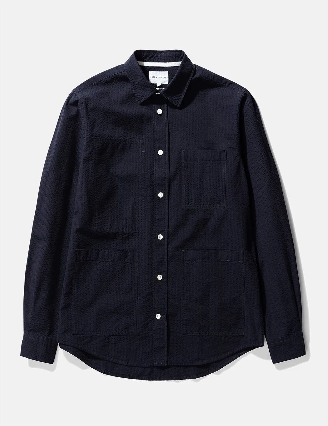 Norse Projects Thorsten Seersucker Shirt - Dark Navy Blue