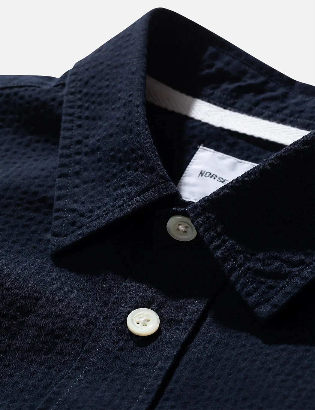 Norse Projects Thorsten Seersucker Shirt - Dark Navy Blue