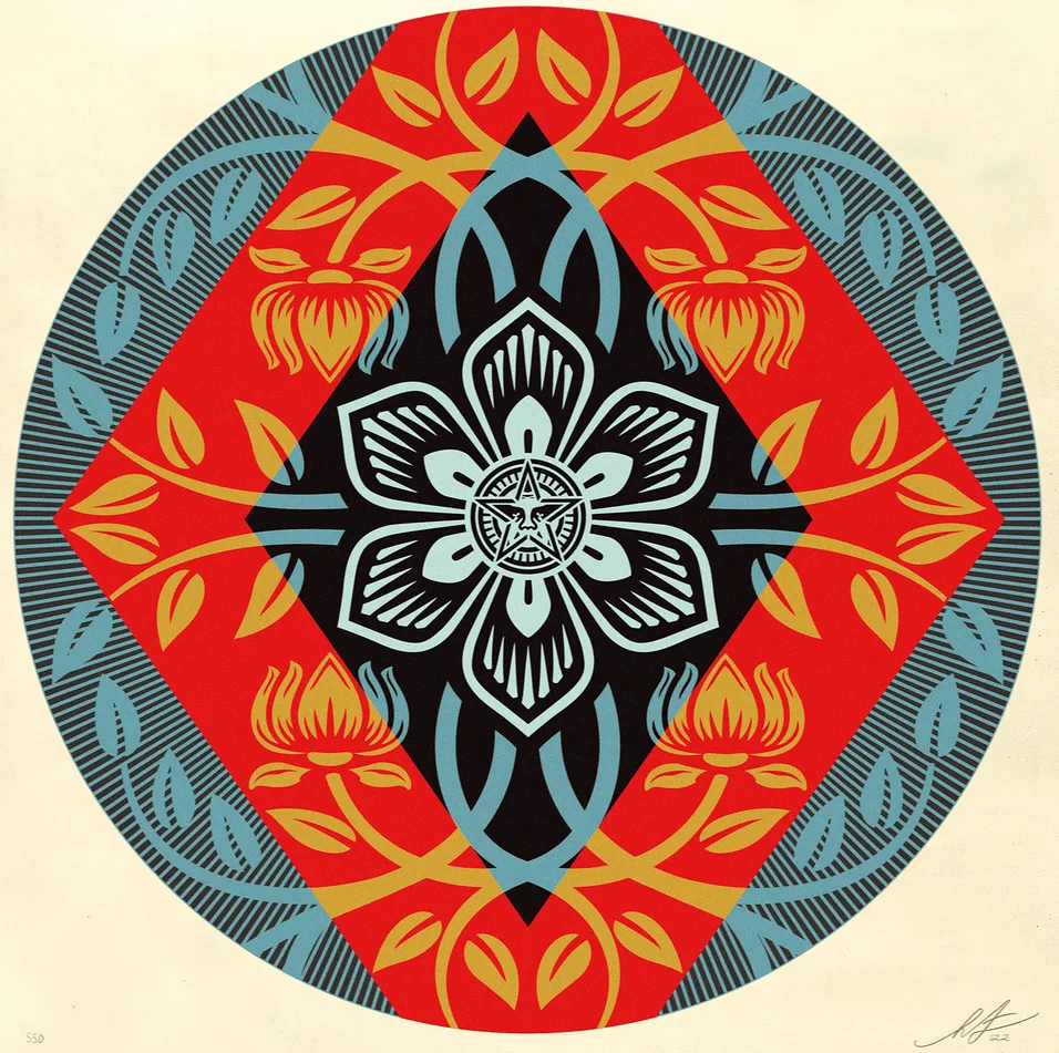 OBEY Diamond Flower Round Silkscreen Print by Shepard Fairey- OBEY