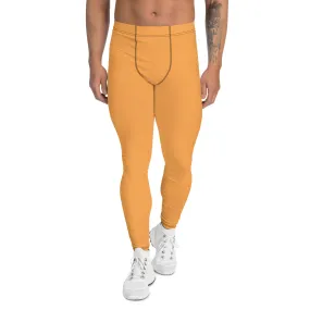 Orange Solid Color Men's Leggings, Best Orange Color Men's Tights Compression Sports Pants - Made in USA/EU/MX