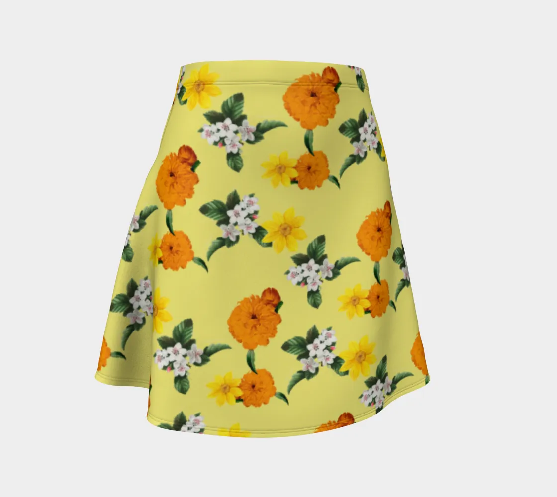 Pale Yellow Floral Garden Flare Skirt