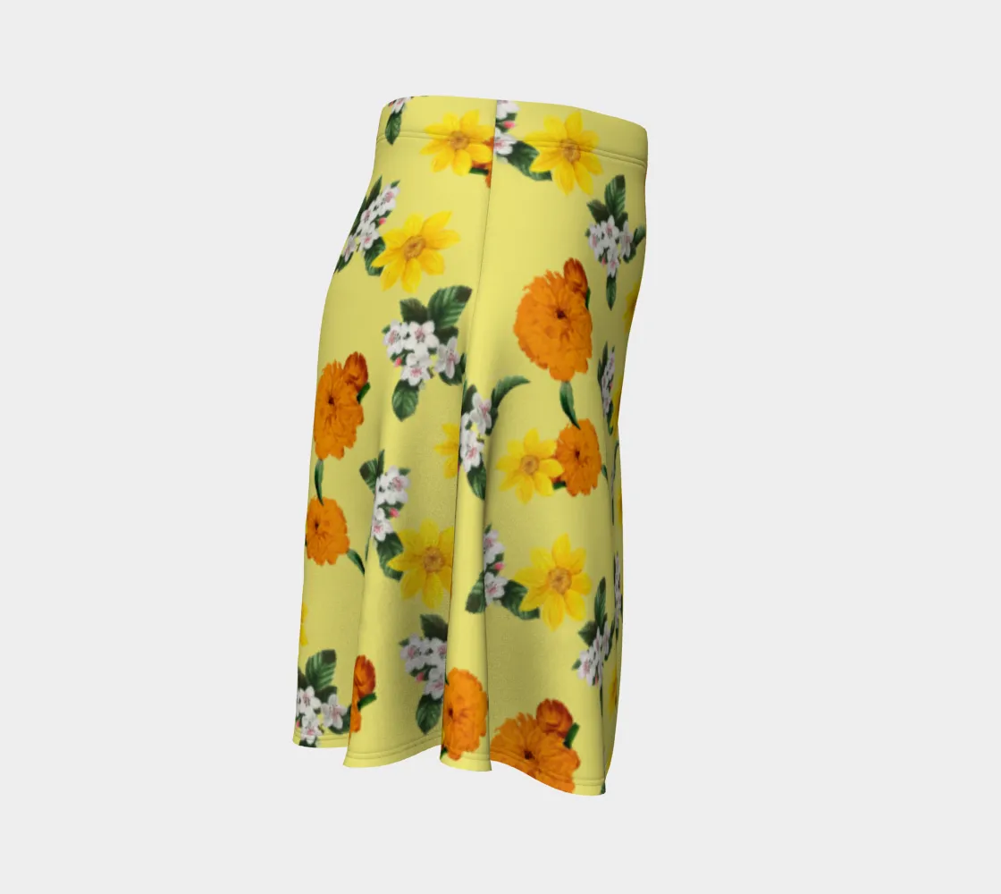 Pale Yellow Floral Garden Flare Skirt