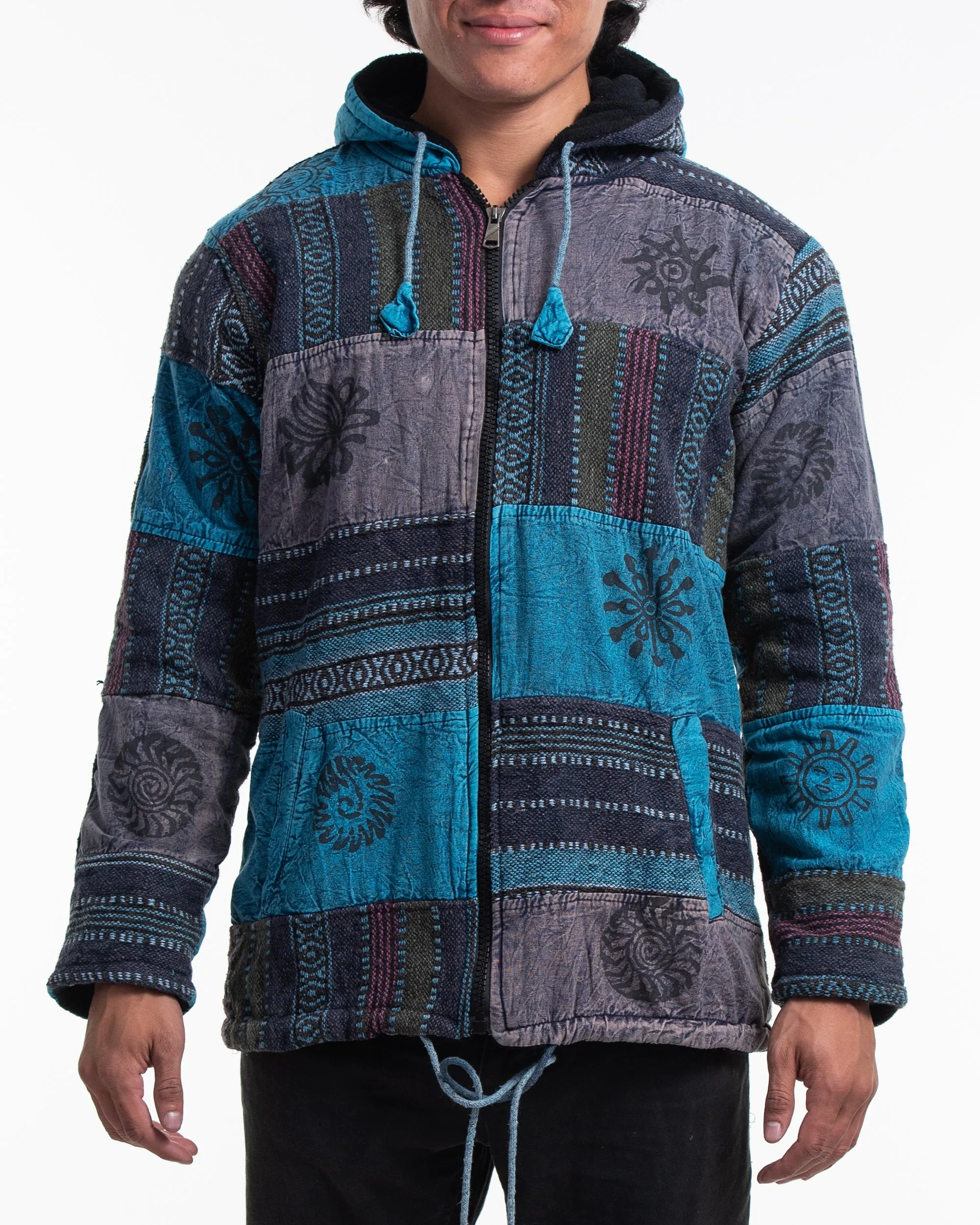 Patchwork Stone Washed Cotton Jacket in Blue 01