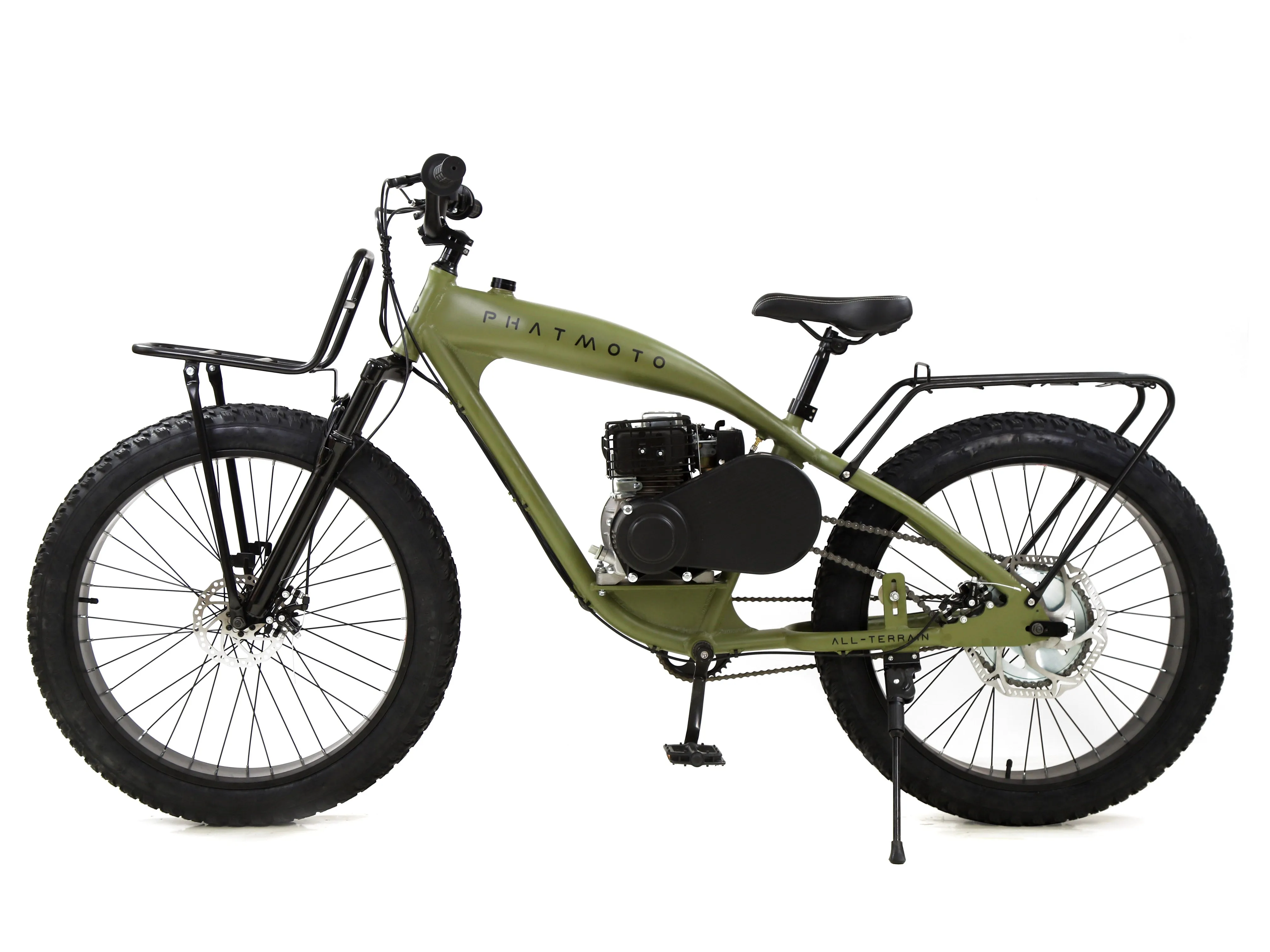 PHATMOTO™ ALL TERRAIN Fat Tire 2021 - 79cc Motorized Bicycle with Hilliard Clutch (Matte Army Green)