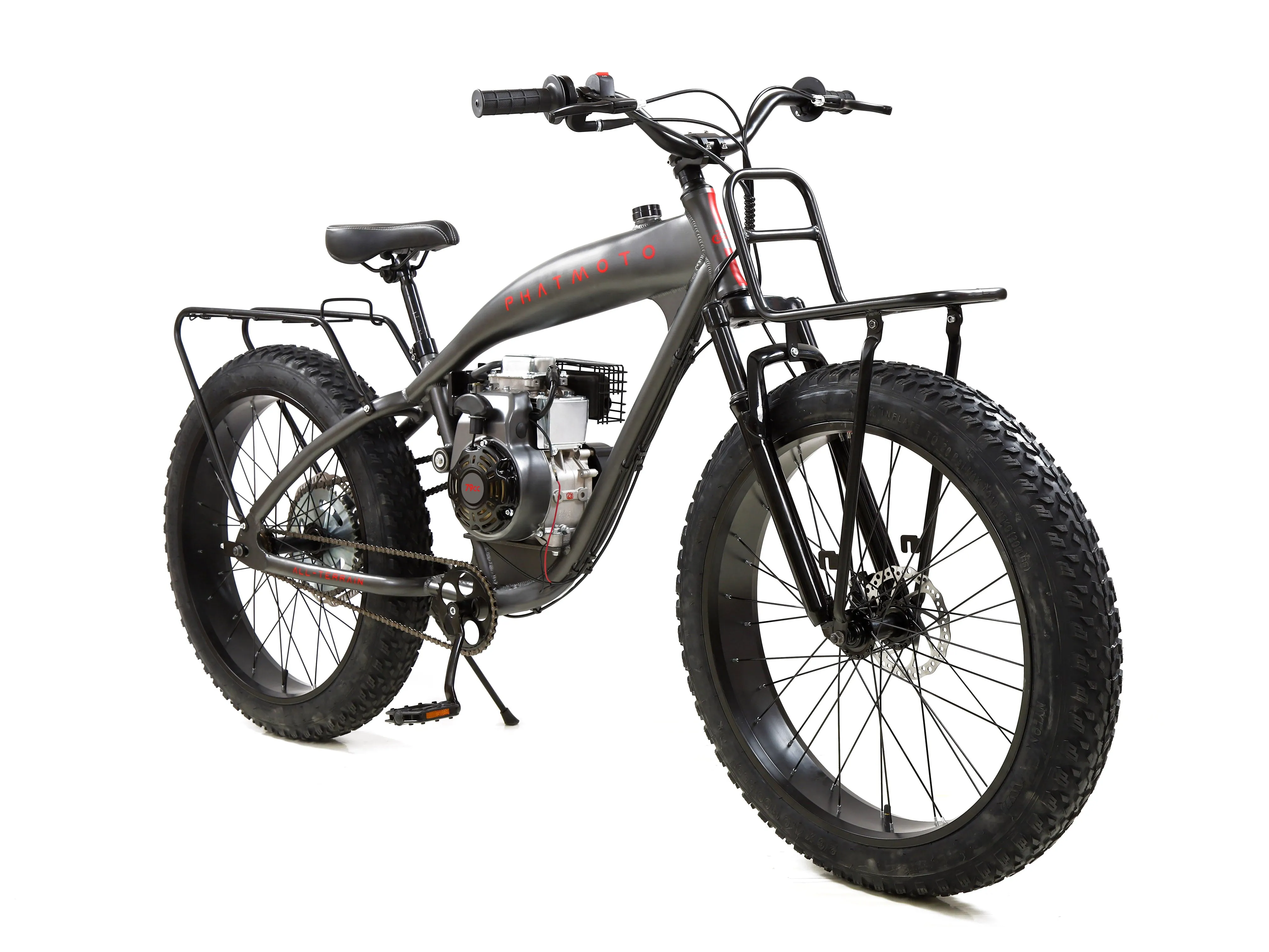 PHATMOTO™ ALL TERRAIN Fat Tire 2021 - 79cc Motorized Bicycle with Hilliard Clutch (Matte Graphite)