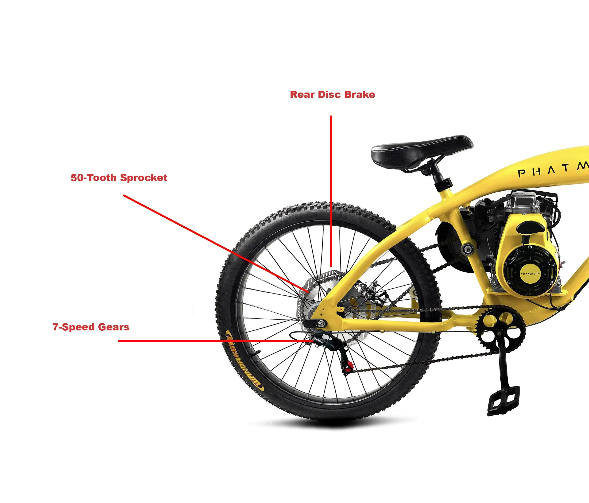 PHATMOTO™ Rover 2023 - 79cc Motorized Bicycle 7-Speed (Yellow)