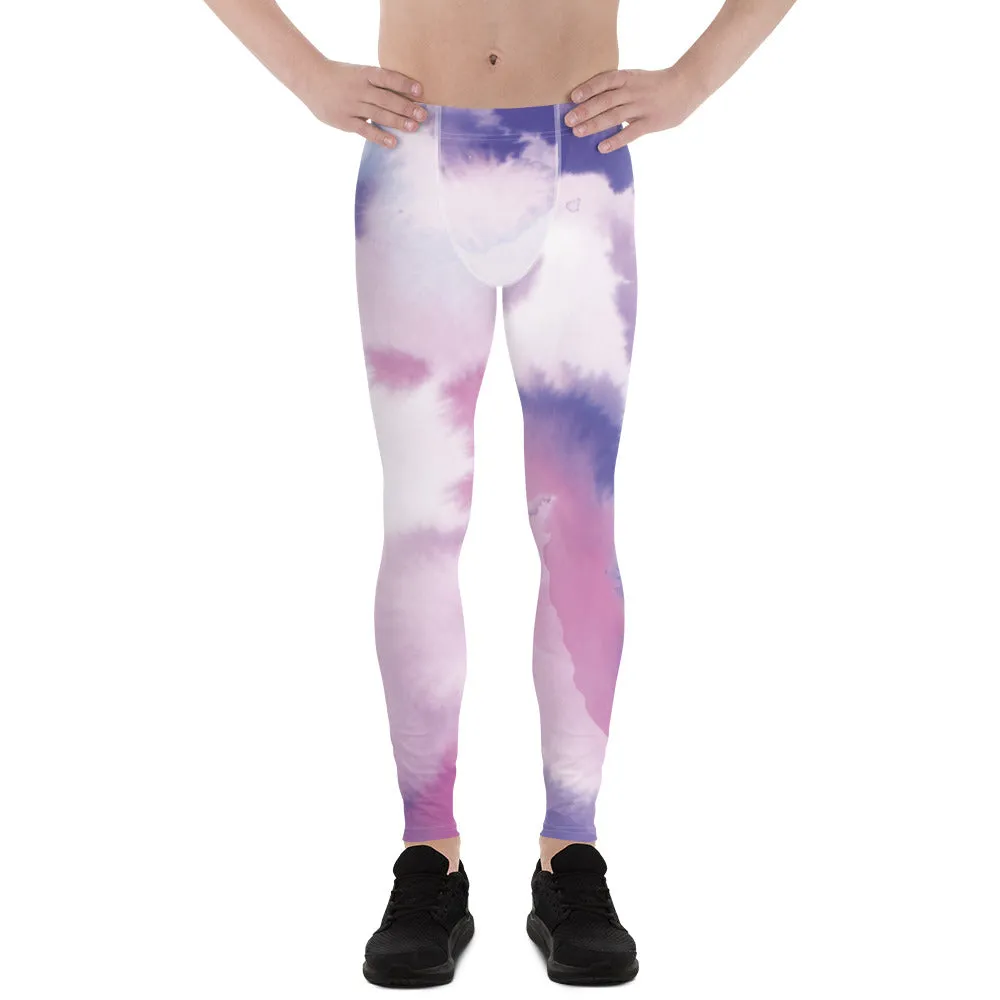 Pink Purple Abstract Men's Leggings, Mixed Colorful Meggings Running Tights For Men-Made in USA/EU/MX