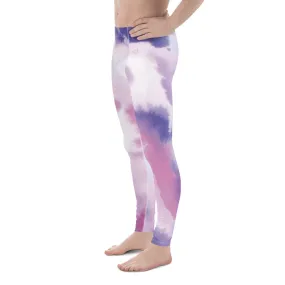 Pink Purple Abstract Men's Leggings, Mixed Colorful Meggings Running Tights For Men-Made in USA/EU/MX