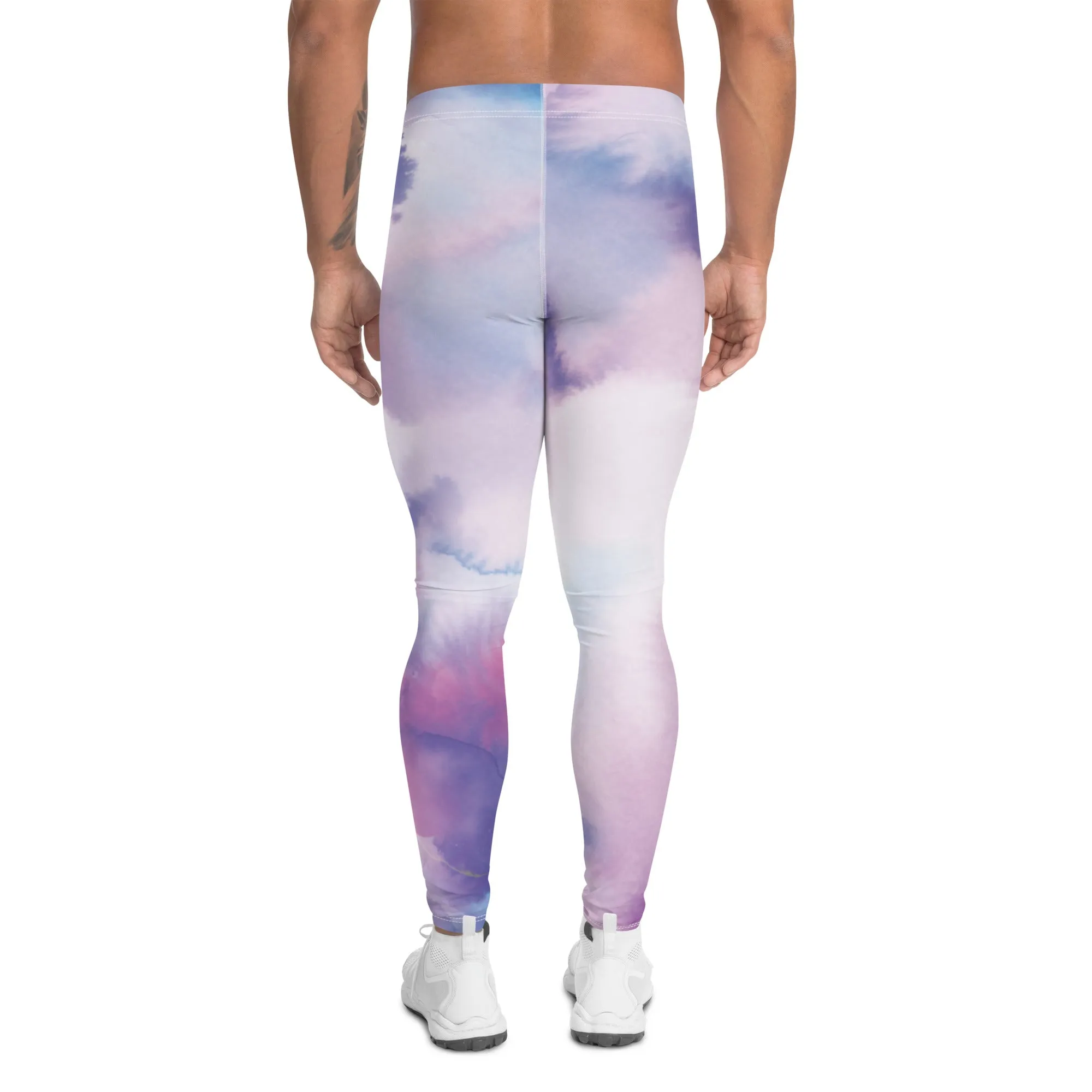 Pink Purple Abstract Men's Leggings, Mixed Colorful Meggings Running Tights For Men-Made in USA/EU/MX