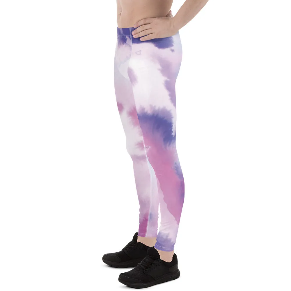 Pink Purple Abstract Men's Leggings, Mixed Colorful Meggings Running Tights For Men-Made in USA/EU/MX