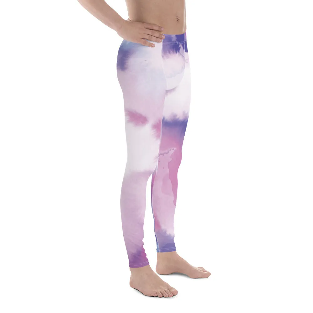 Pink Purple Abstract Men's Leggings, Mixed Colorful Meggings Running Tights For Men-Made in USA/EU/MX