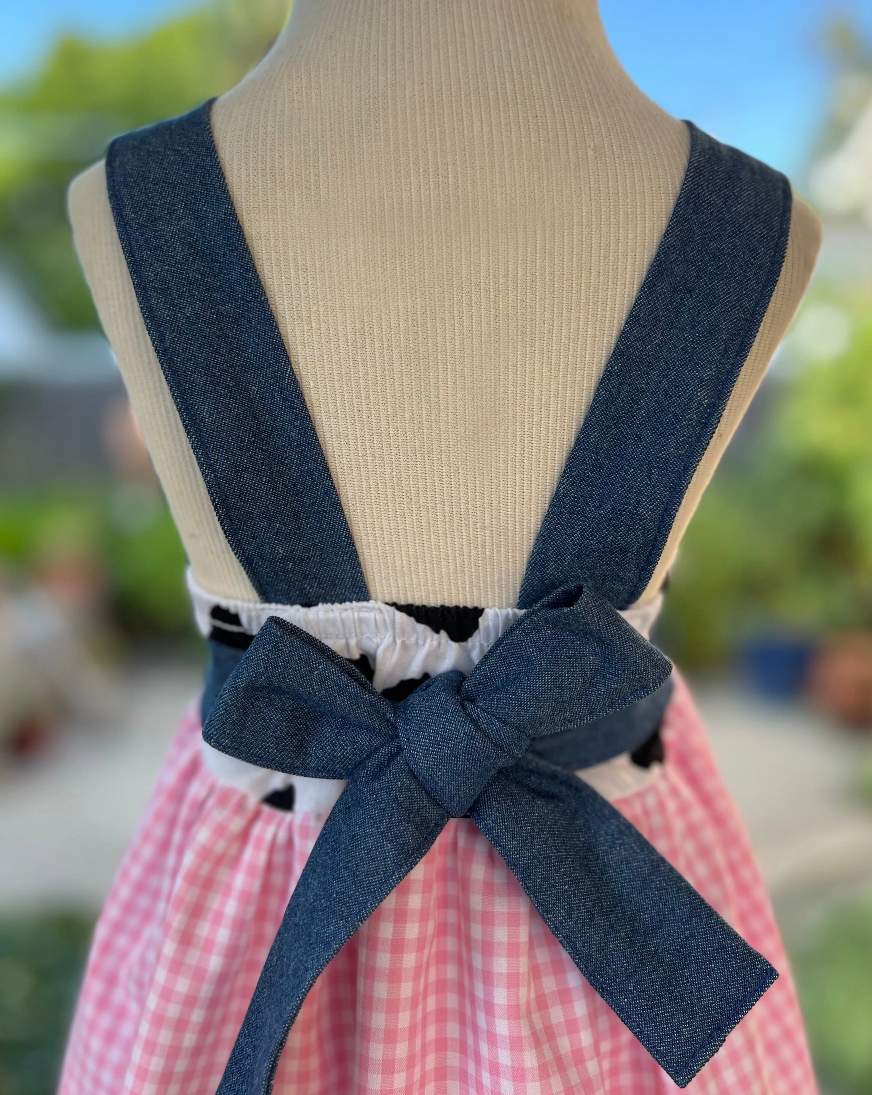 Pink White Gingham Cow Print Dress