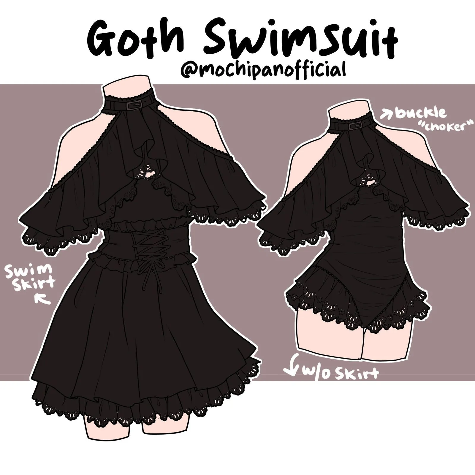 (Pre-Sample Pre-Order) Goth Swimsuit (SWIM SKIRT ONLY)