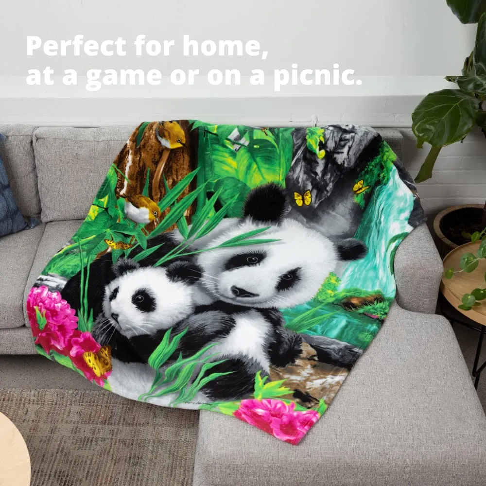 Precious Pandas Fleece Blanket For Bed, 50" X 60" Panda Fleece Throw Blanket