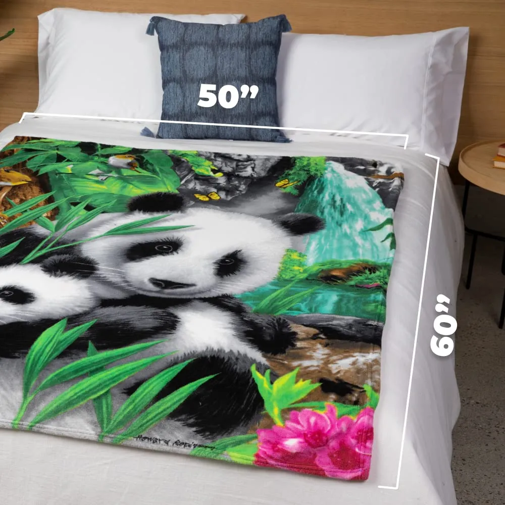 Precious Pandas Fleece Blanket For Bed, 50" X 60" Panda Fleece Throw Blanket