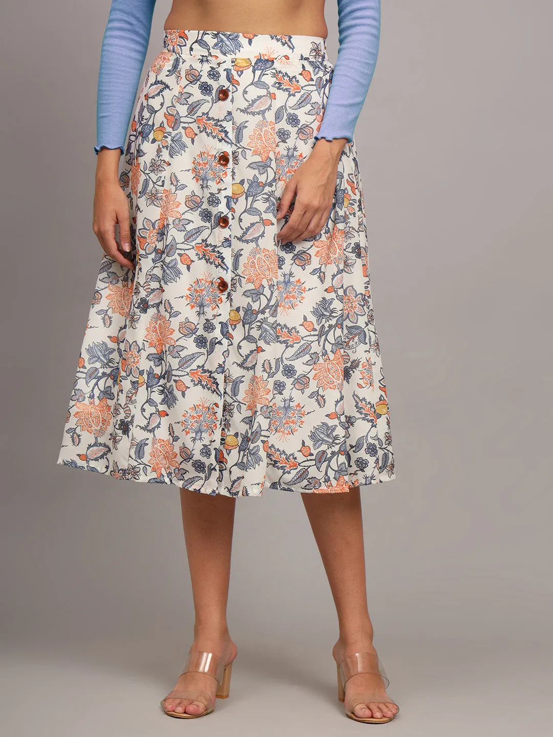 Printed Flared Midi Skirt