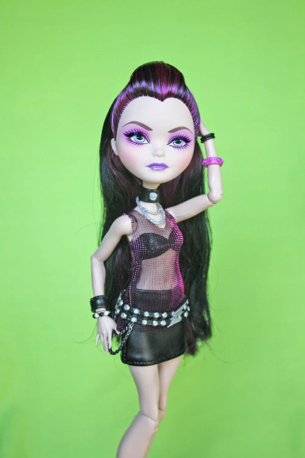 PS 80s Punk Rock 10.5" Fashion Doll - leather mini skirt ripped shirt concert outfit - Downloadable RAD Doll Clothes PDF Sewing Pattern