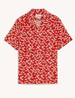 Pure Cotton Palm Print Revere Shirt