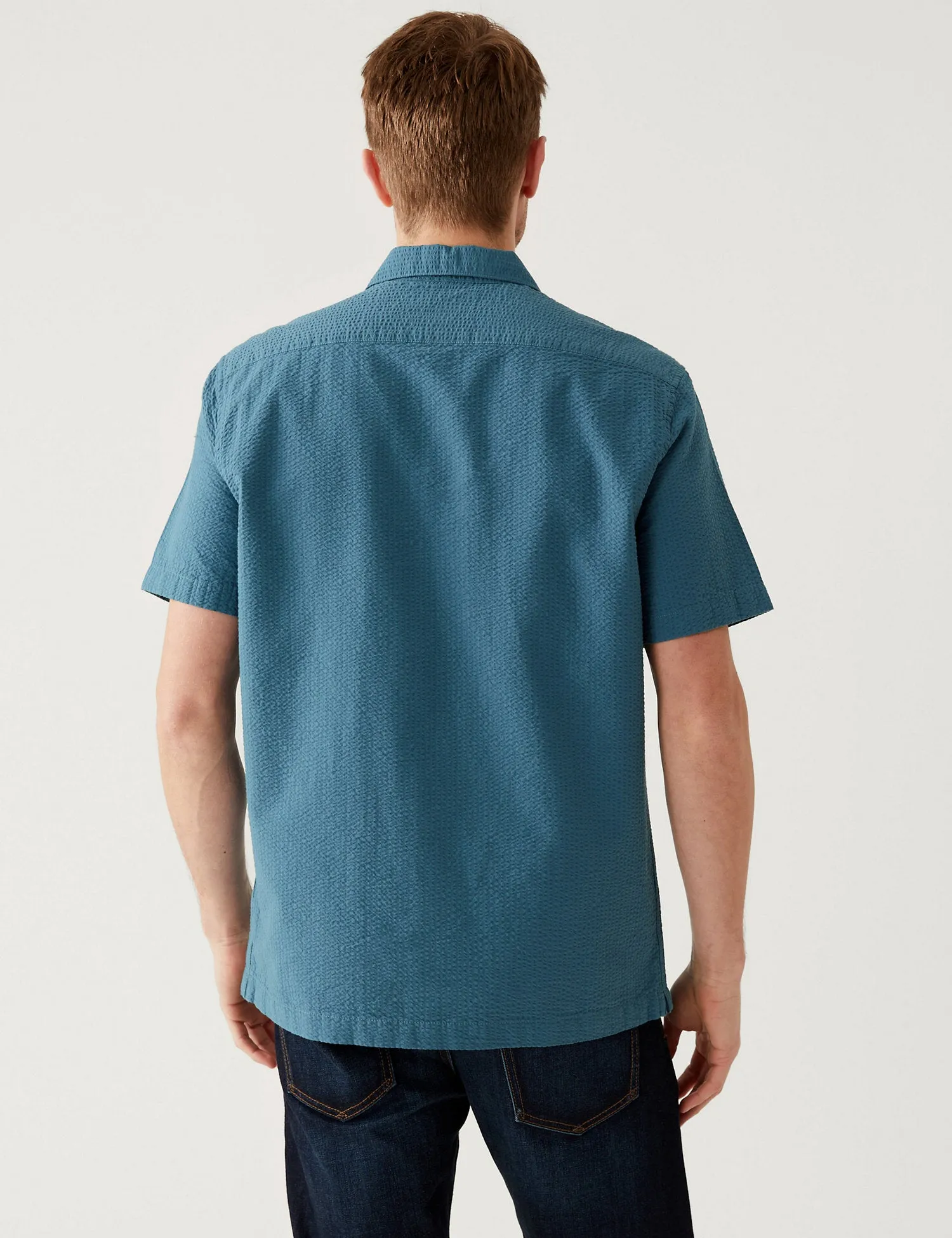 Pure Cotton Seersucker Cuban Collar Shirt