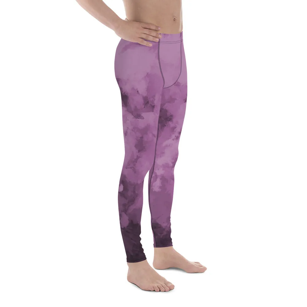 Purple Abstract Print Men's Leggings, Purple Clouds Designer Meggings Compression Tights-Made in USA/EU