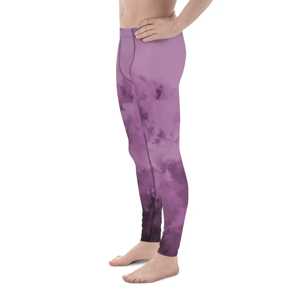 Purple Abstract Print Men's Leggings, Purple Clouds Designer Meggings Compression Tights-Made in USA/EU