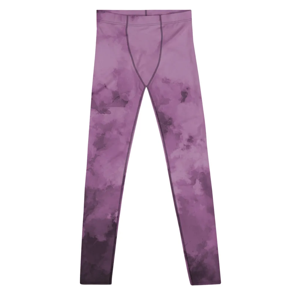 Purple Abstract Print Men's Leggings, Purple Clouds Designer Meggings Compression Tights-Made in USA/EU