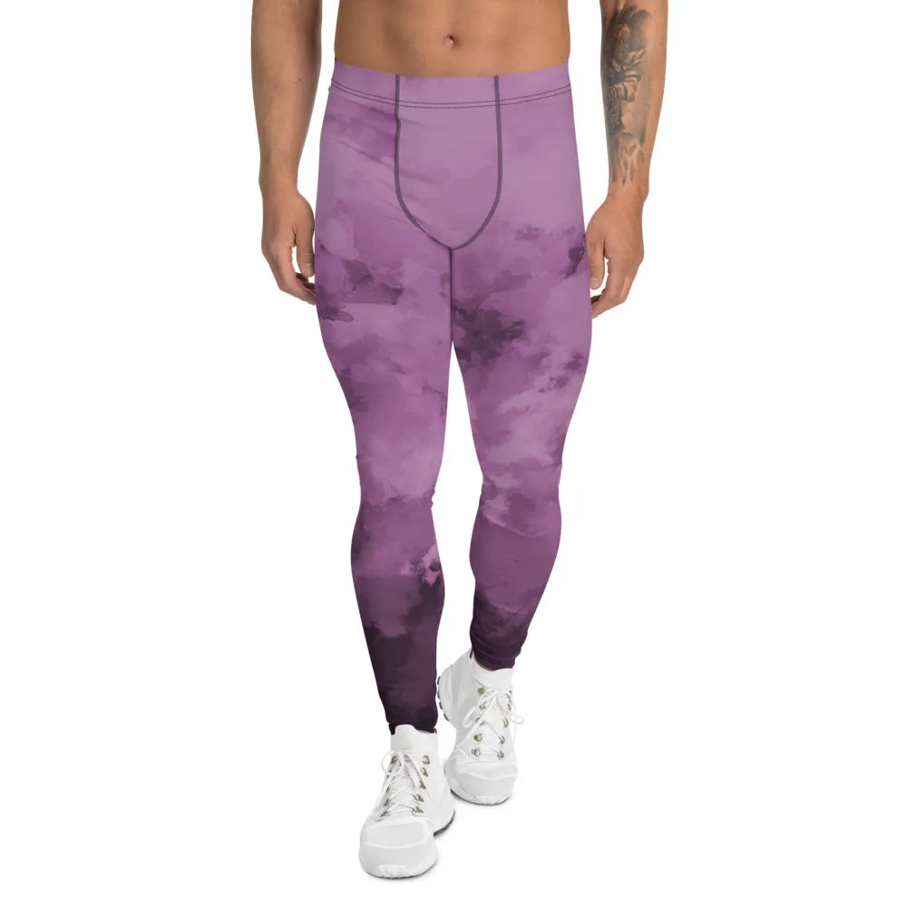 Purple Abstract Print Men's Leggings, Purple Clouds Designer Meggings Compression Tights-Made in USA/EU