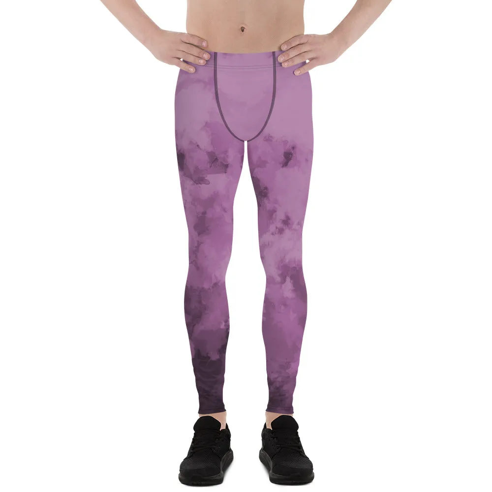 Purple Abstract Print Men's Leggings, Purple Clouds Designer Meggings Compression Tights-Made in USA/EU