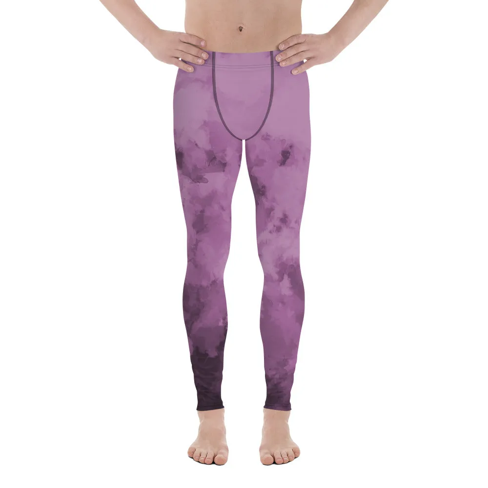 Purple Abstract Print Men's Leggings, Purple Clouds Designer Meggings Compression Tights-Made in USA/EU